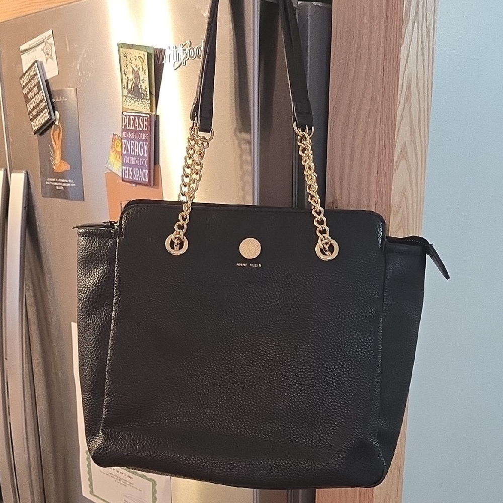 Beautiful Anne Klein Black Shoulder Bag with Gold Accents